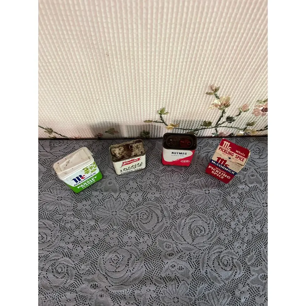 Vintage Spice Tin Lot of 4 McCormick French's IGA Nutmeg Sage Parsley Pickling